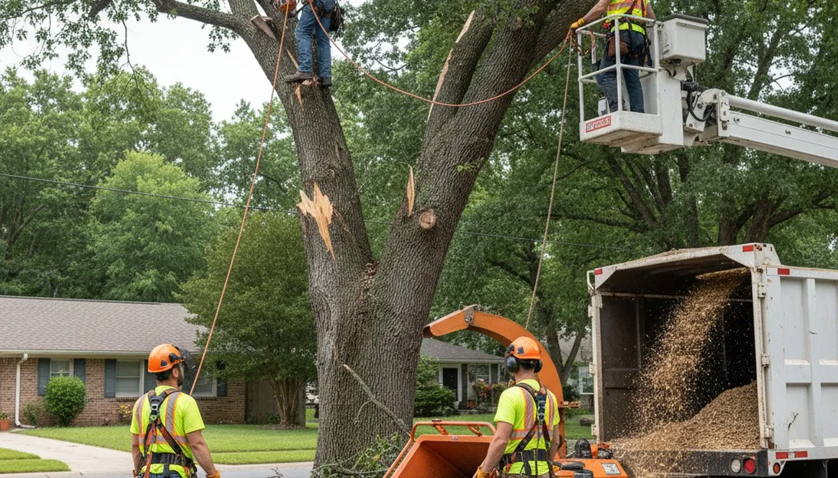 Bellevue, WA tree service crew removing storm-damaged tree for emergency cleanup