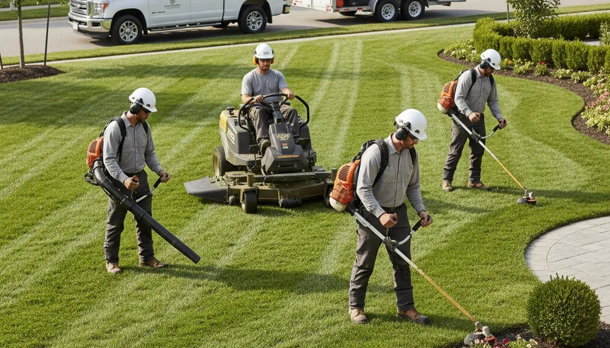 Bellevue, WA tree service crew providing professional tree removal and lawn care on a residential property