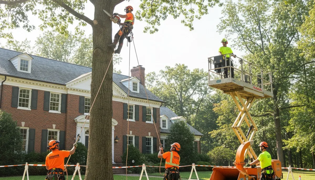 Tree service crew removing a tree in Bellevue, WA for safe property clearance