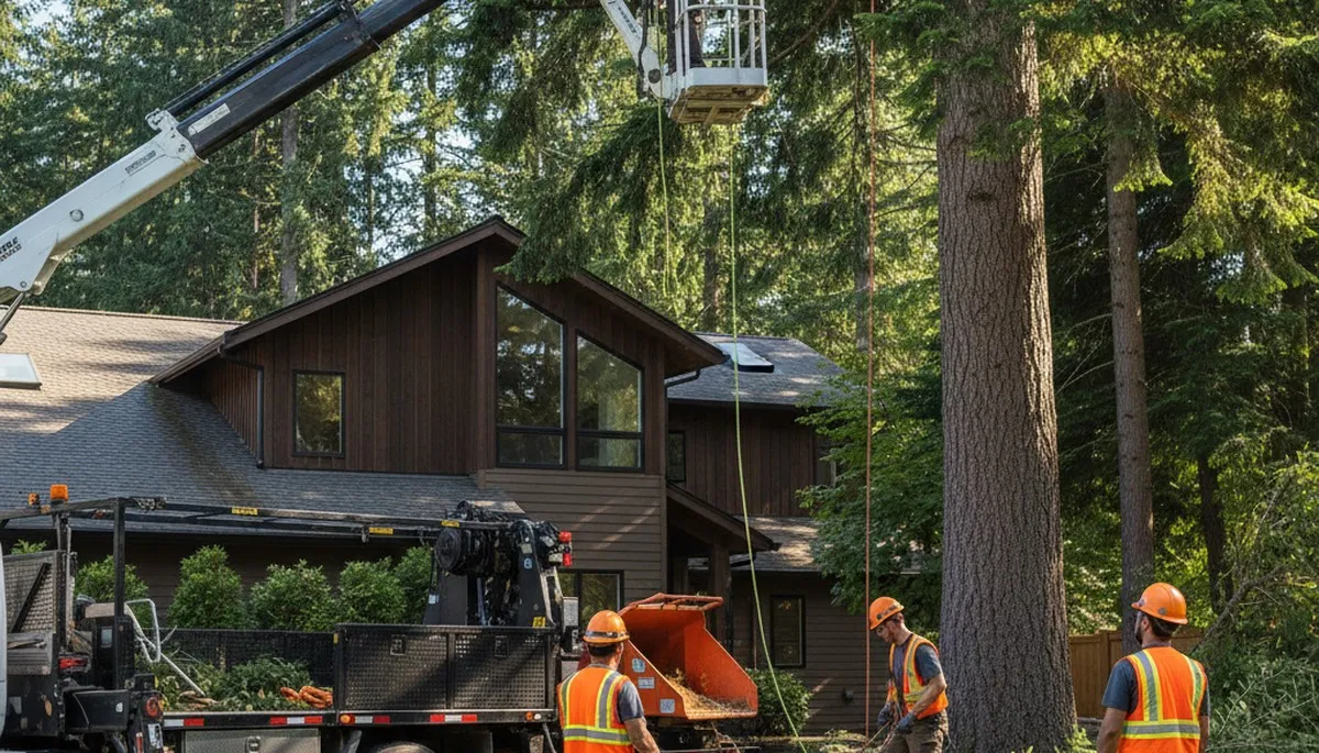 Tree service crew performing safe tree removal in Bellevue, WA