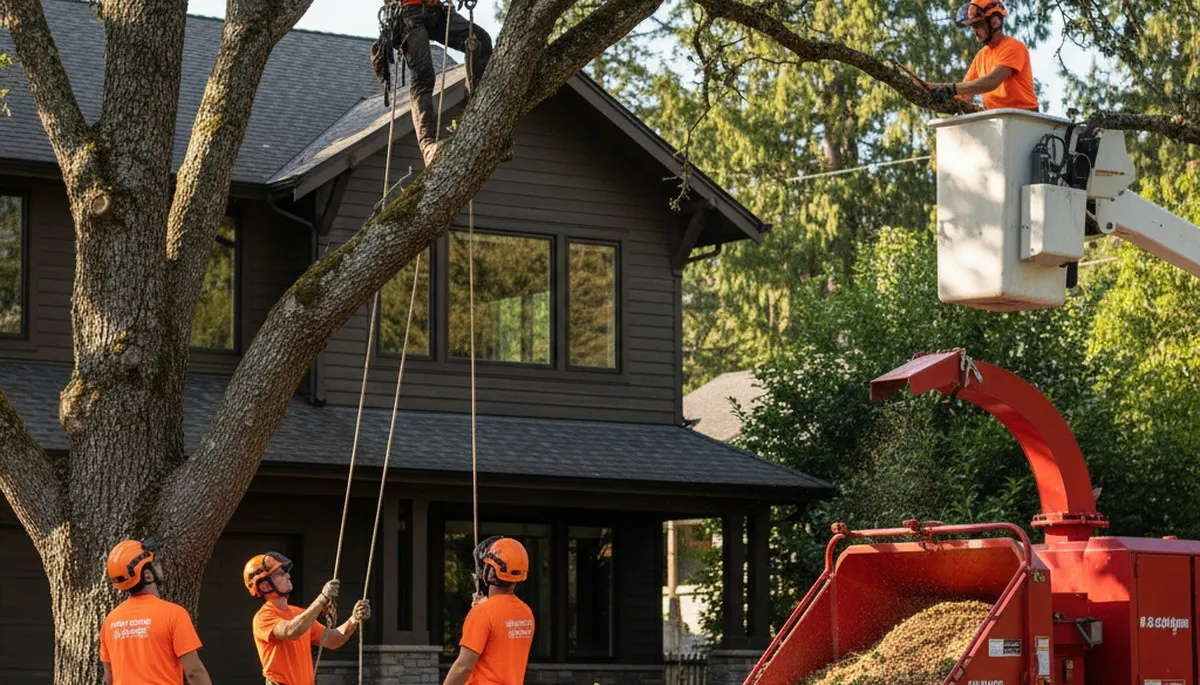Bellevue, WA tree service crew removing a large tree with professional equipment