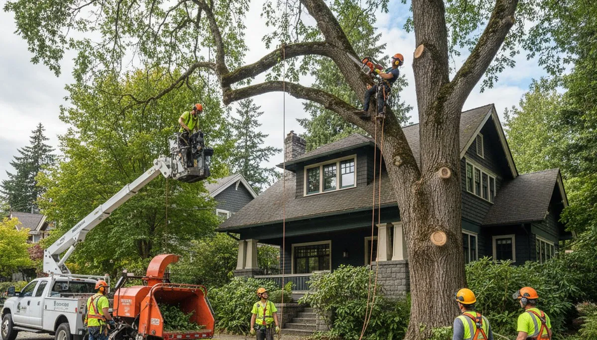 Tree service crew removing a tree in Bellevue, WA for safe, professional tree removal